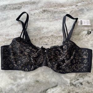 Women’s Elegant Black Lace Bra Balconete Soma Brand NWT 38C Enticing Lift